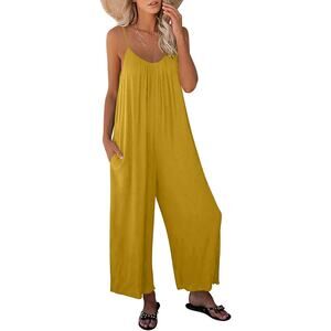 Adjustable Spaghetti Strap Wide leg Oversized Jumpsuit with Pockets Lime Sz M